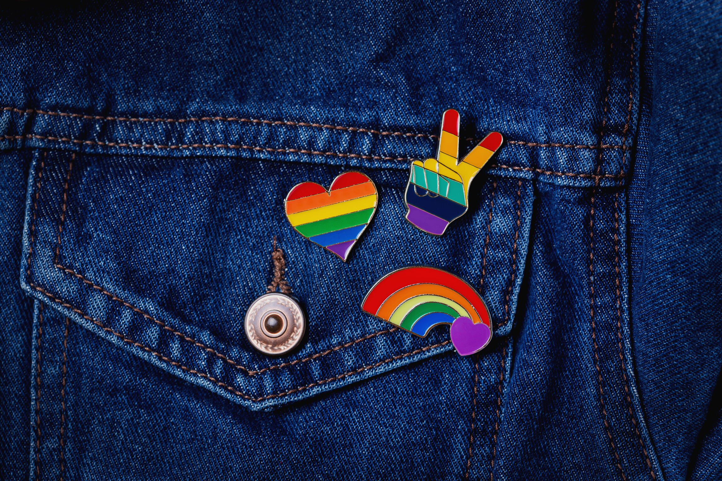 Rainbow LGTBQ Flag Badges on a Denim Jacket