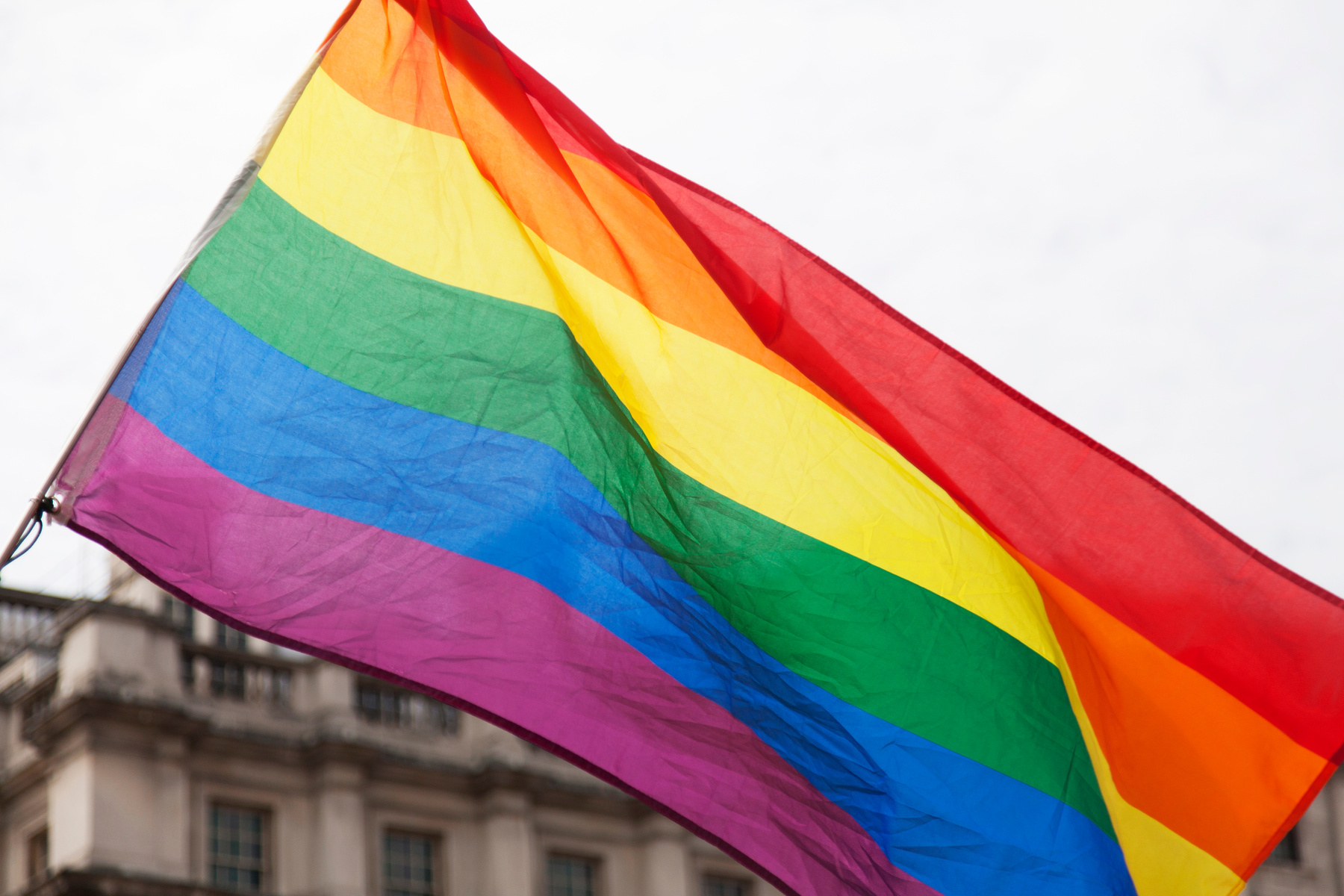 Close Up of Waving Pride Flag Outdoors